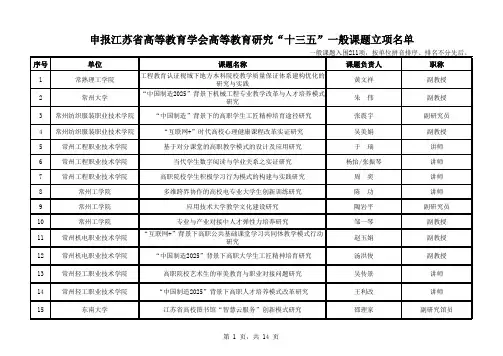 申报江苏省高等教育学会高等教育研究十三五一般课题立