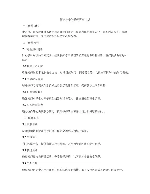 湖南中小学教师研修计划