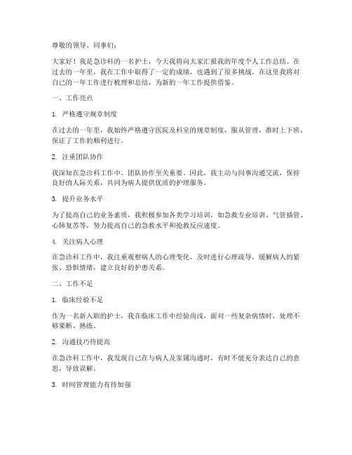 急诊科护士年度个人工作总结ppt