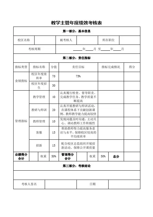 教学主管年度绩效考核表
