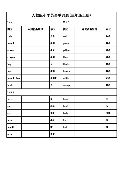 人教PEP版小学英语三至六年级单词默写表