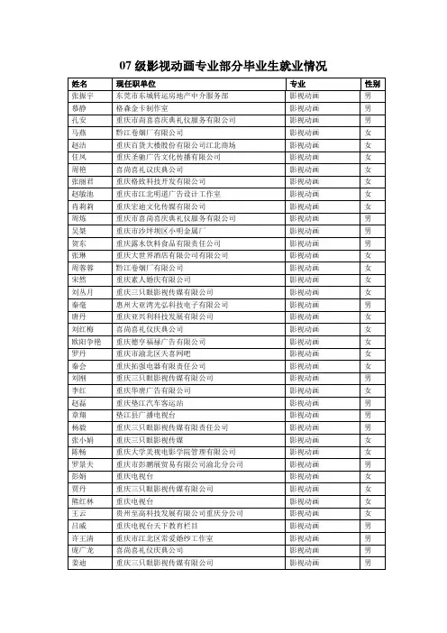 07级影视动画专业部分毕业生就业情况