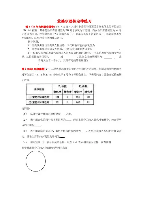 孟德尔遗传定律练习(高考真题选讲)