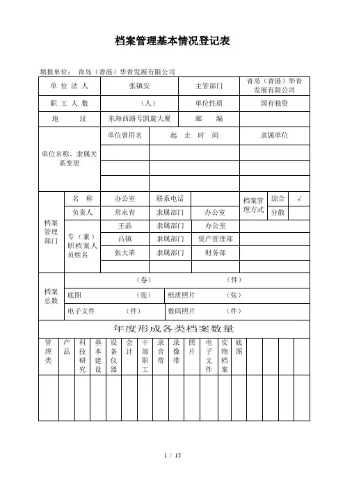档案管理基本情况登记表