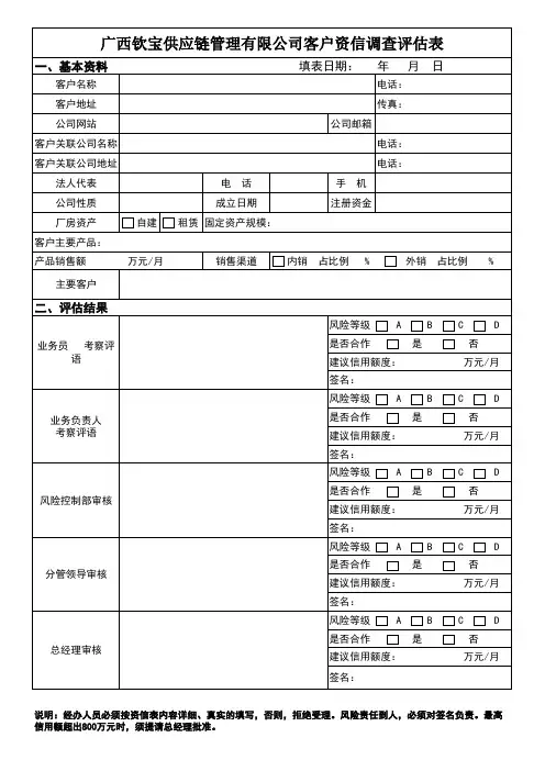 客户资信调查评估表