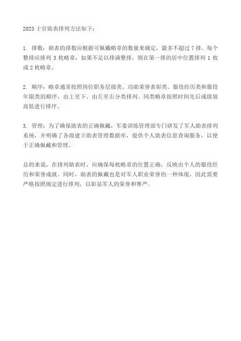 2023士官勋表排列方法