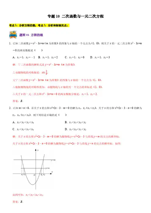 专题10 二次函数与一元二次方程-九年级数学上册(解析版)