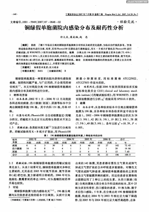 铜绿假单胞菌院内感染分布及耐药性分析