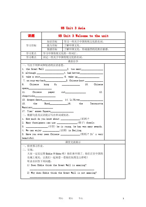 九年级英语下册 Unit3精品教学案(共10课时) 牛津译林版