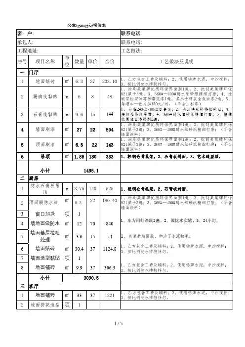 公寓装修报价单
