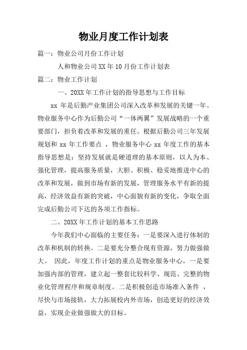 物业月度工作计划表doc