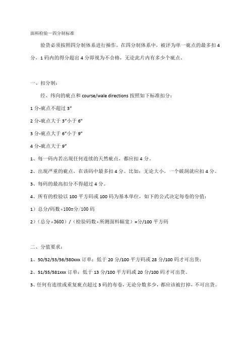 面料检验—四分制标准