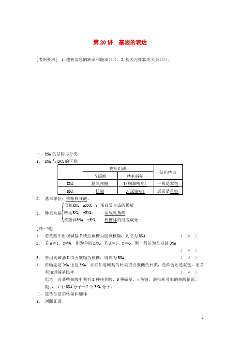 高考生物一轮复习 第六单元 第20讲基因的表达学案 新人教版