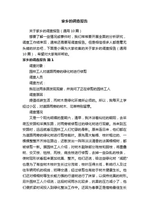 关于家乡的调查报告（通用10篇）