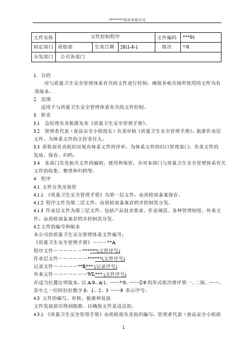 HACCP文件控制程序完整版