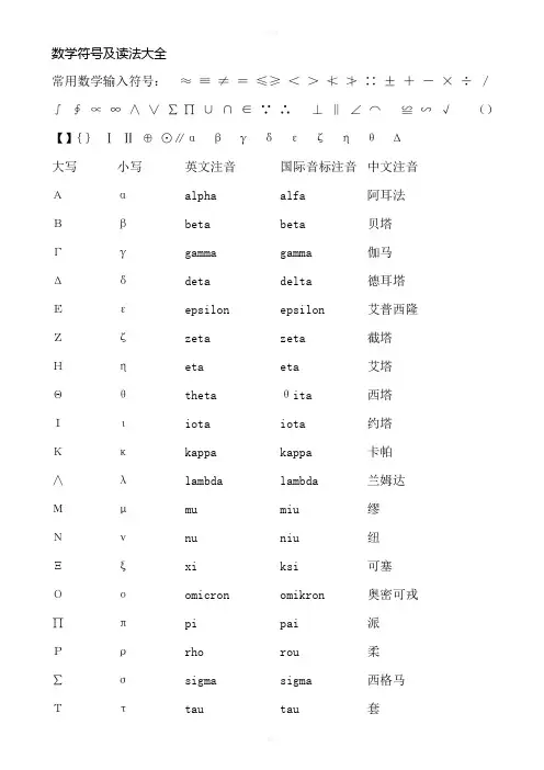 数学符号及读法大全