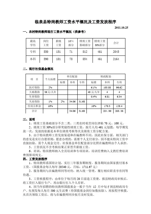 临泉县特岗教师工资水平概况及工资发放程序