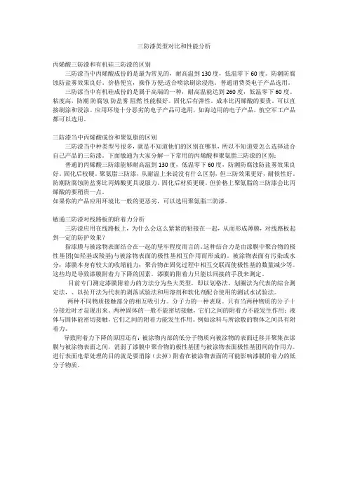 三防漆类型对比和性能分析