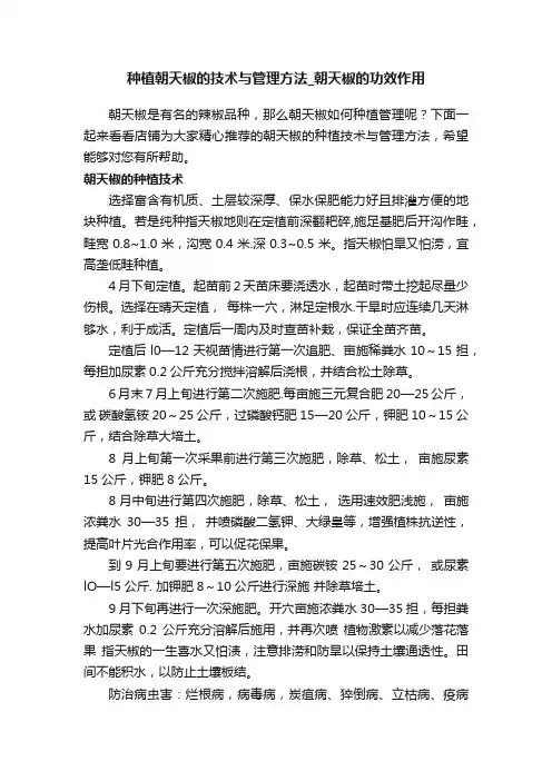 种植朝天椒的技术与管理方法_朝天椒的功效作用