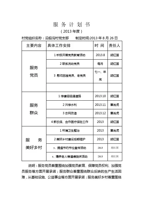 党员服务承诺登记表