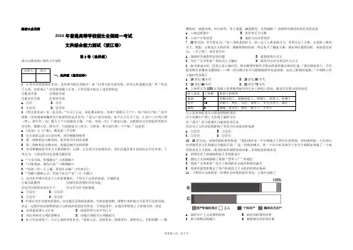 2016高考文综历史部分浙江卷