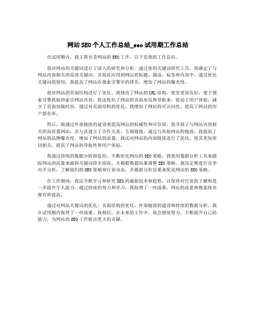 网站SEO个人工作总结_seo试用期工作总结