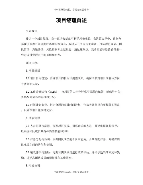 项目经理自述