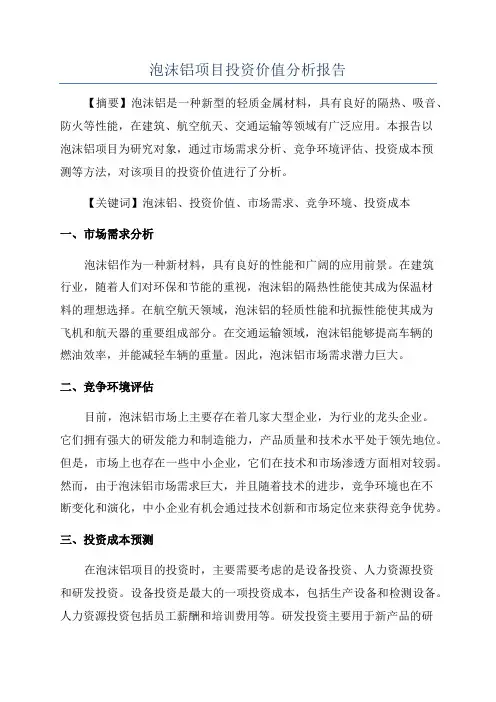 泡沫铝项目投资价值分析报告