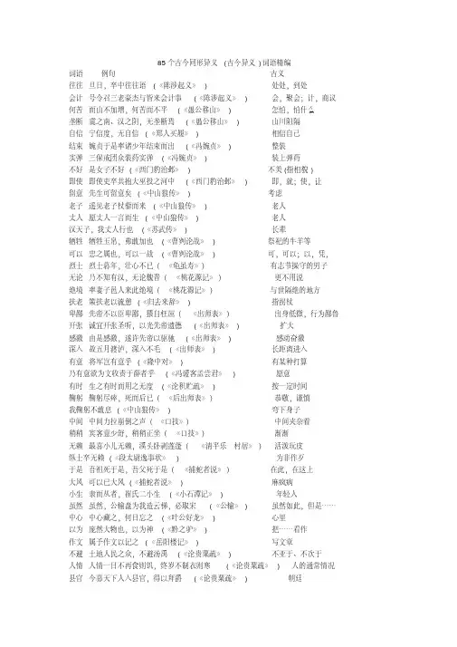 85个古今同形异义词语精编