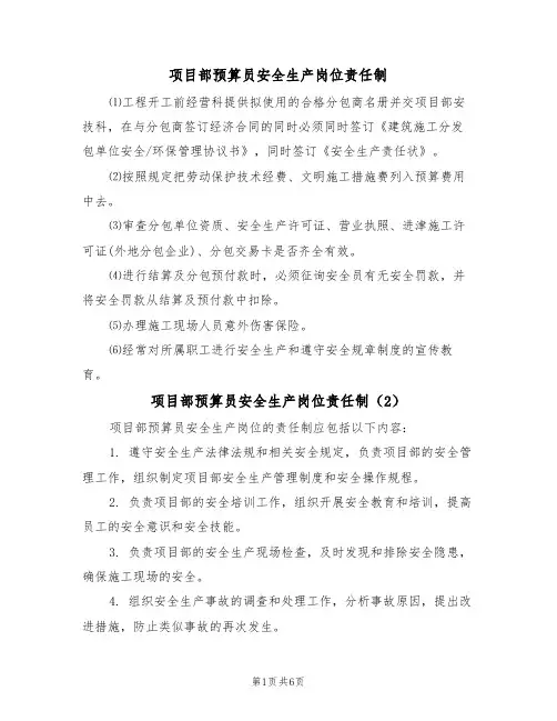 项目部预算员安全生产岗位责任制(5篇)