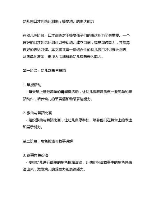 幼儿园口才训练计划表：提高幼儿的表达能力