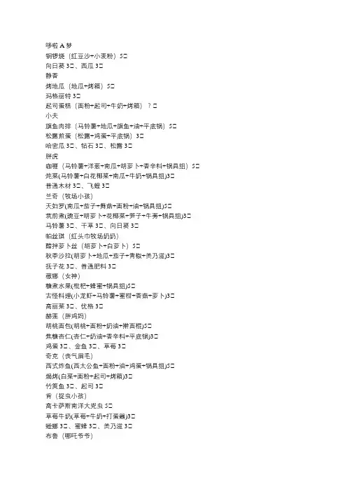 哆啦A梦 牧场物语 各角色NPC喜好一览表(含菜品制作方式(手动整理,超级全面))