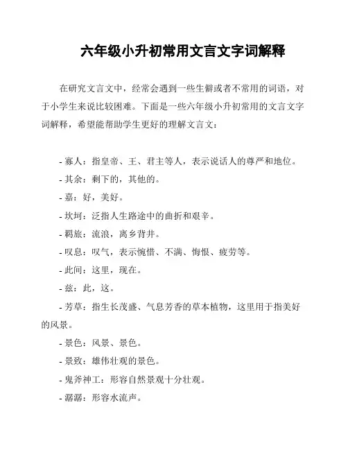 六年级小升初常用文言文字词解释