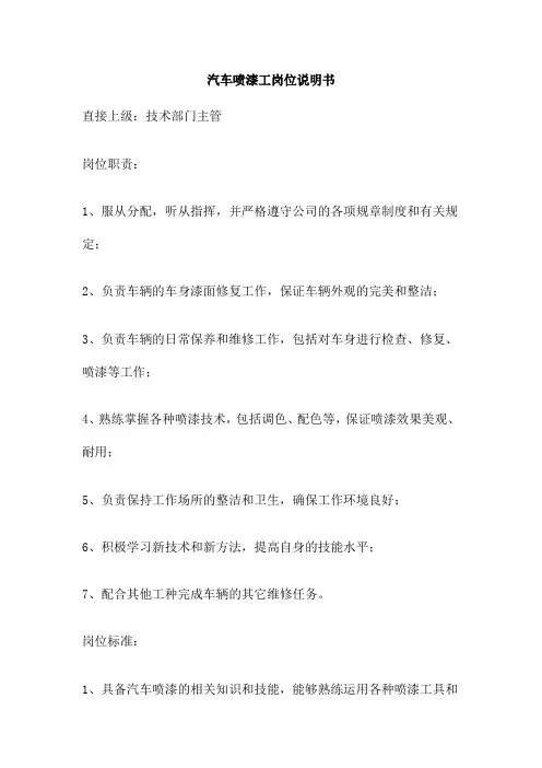 汽车喷漆工岗位说明书