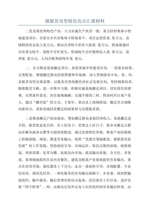 镇脱贫攻坚特色亮点汇报材料