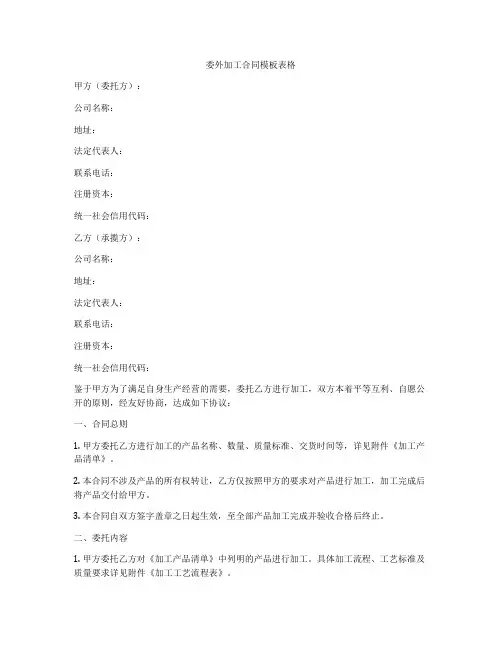 委外加工合同模板表格