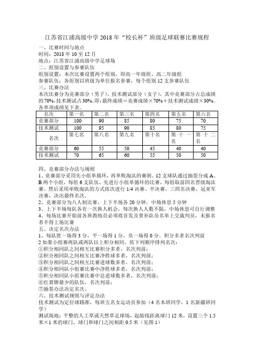 江苏江浦高级中学2018年校长杯班级足球联赛比赛规程