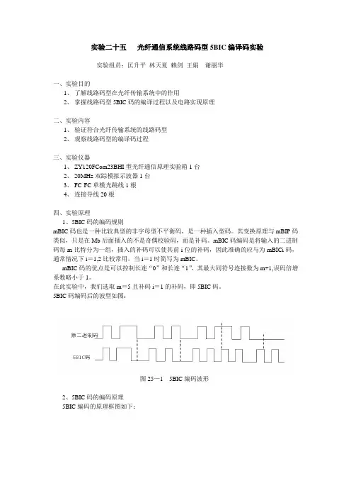 光纤通信系统线路码型5BIC编译码实验