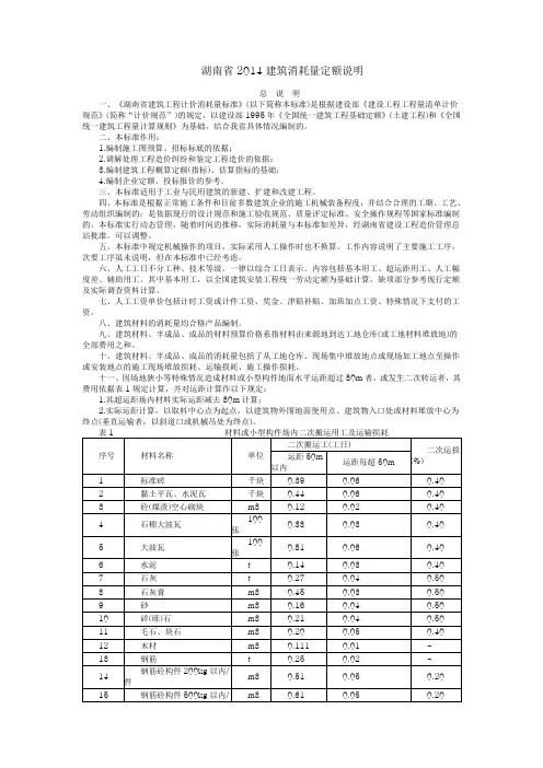 湖南省2014建筑消耗量定额说明建筑装饰教材