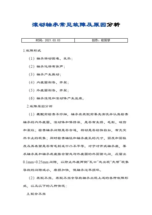 滚动轴承常见故障及原因分析之欧阳学创编