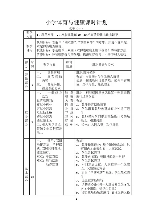 小学体育水平一《跳跃》第一课时 教案