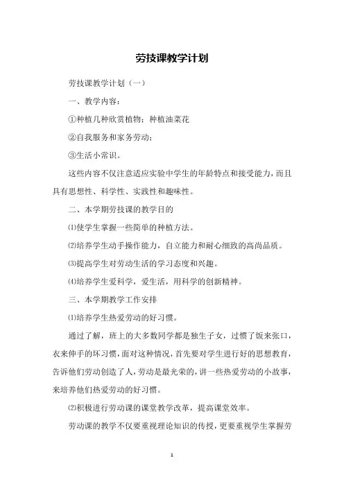 劳技课教学计划