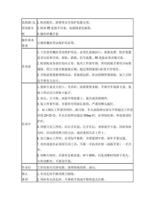 普通车床安全技术操作规程