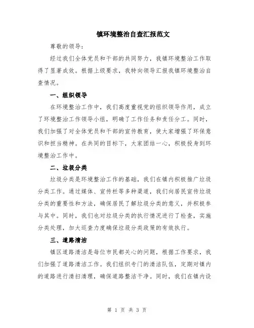 镇环境整治自查汇报范文