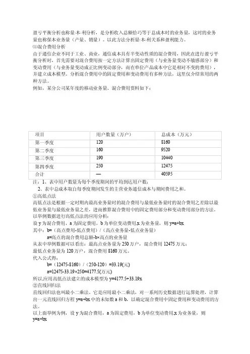 盈亏平衡分析