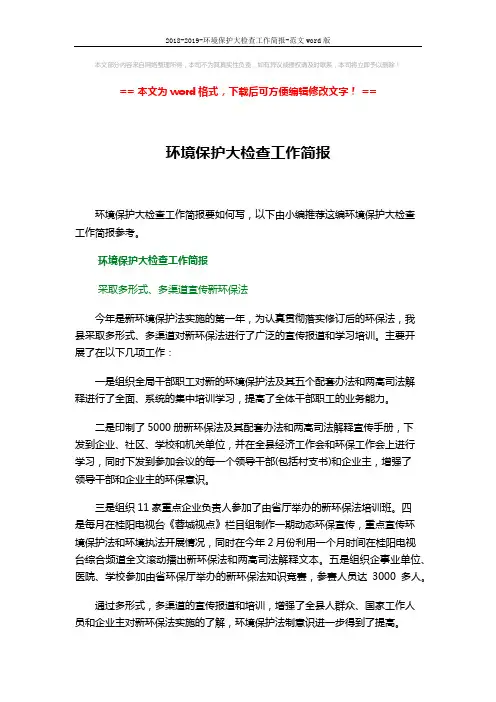 2018-2019-环境保护大检查工作简报-范文word版 (2页)