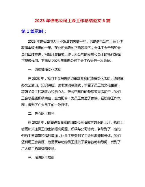 2023年供电公司工会工作总结范文6篇