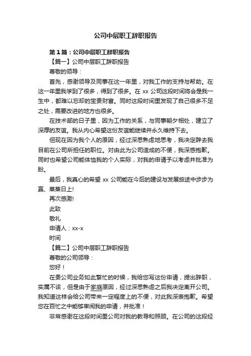 公司中层职工辞职报告