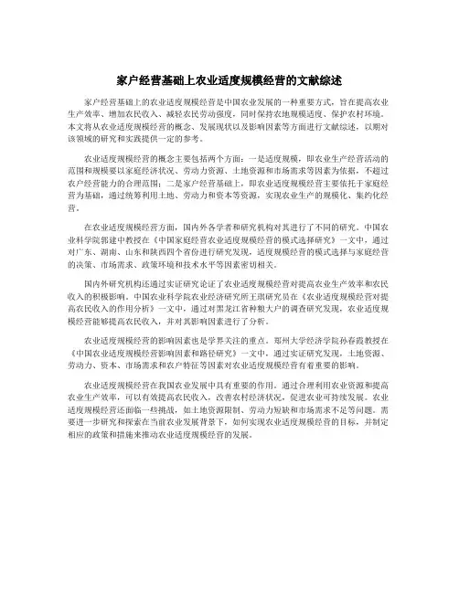 家户经营基础上农业适度规模经营的文献综述