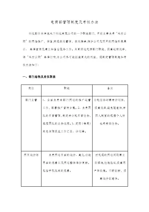 电商部管理制度和考核办法